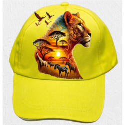 Yellow Safari Wildlife Cap – Lion & African Sunset Design