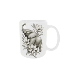 Artistic Elephant & Floral Sketch Coffee Mug - 330ml