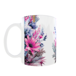 Bold Floral Bouquet Mug - Pink, Blue & White Flowers