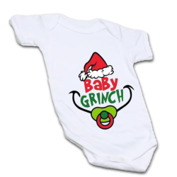 “Baby Grinch” Holiday Onesie – Festive Pacifier Design