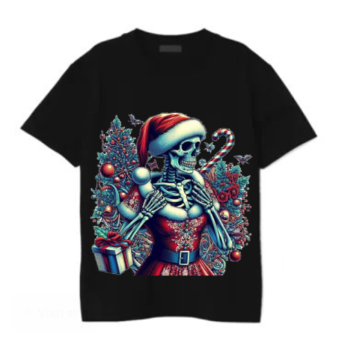 “Festive Skeleton Christmas Tee – Spooky Holiday Spirit”